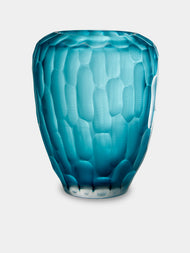 Micheluzzi Glass - Goccia Acqua Bamboo Hand-Blown Murano Glass Vase (9in/23cm) - Blue - ABASK - 