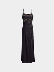 Loretta Caponi - Giadeite Silk and Lace Long Dress | Size: XS - Black - ABASK - 