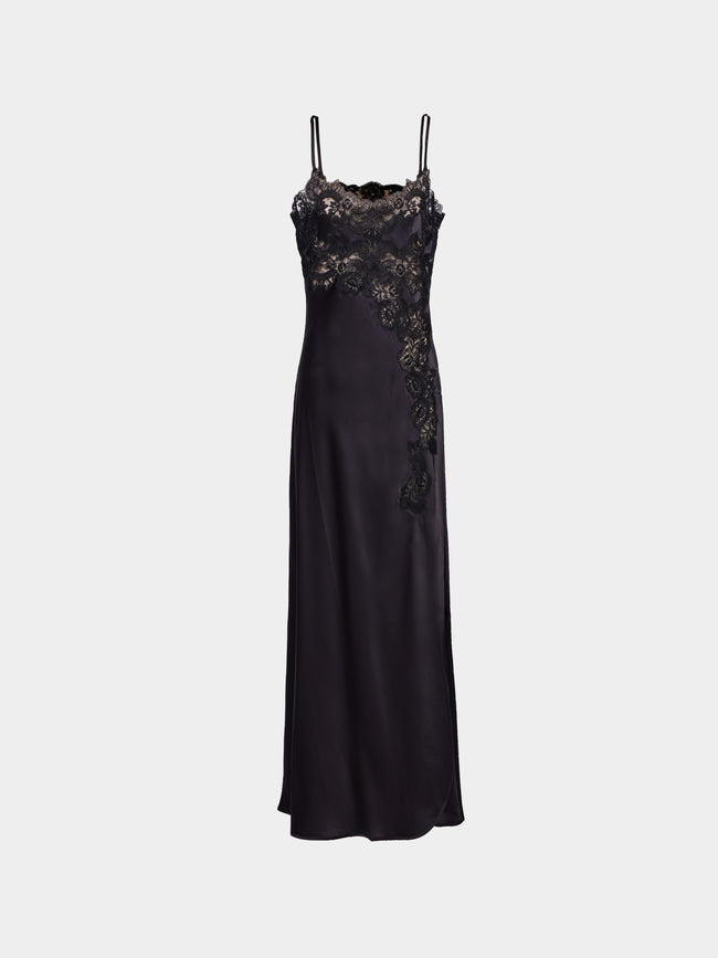 Loretta Caponi - Giadeite Silk and Lace Long Dress | Size: XS - Black - ABASK - 