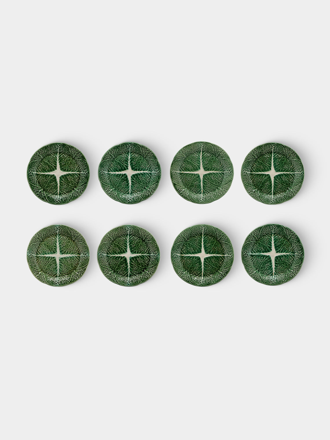 Antique and Vintage - Mid-Century Cabbage Majolica Ceramic Dinner Plates – 10.5in/27cm (Set of 8) - Green - ABASK