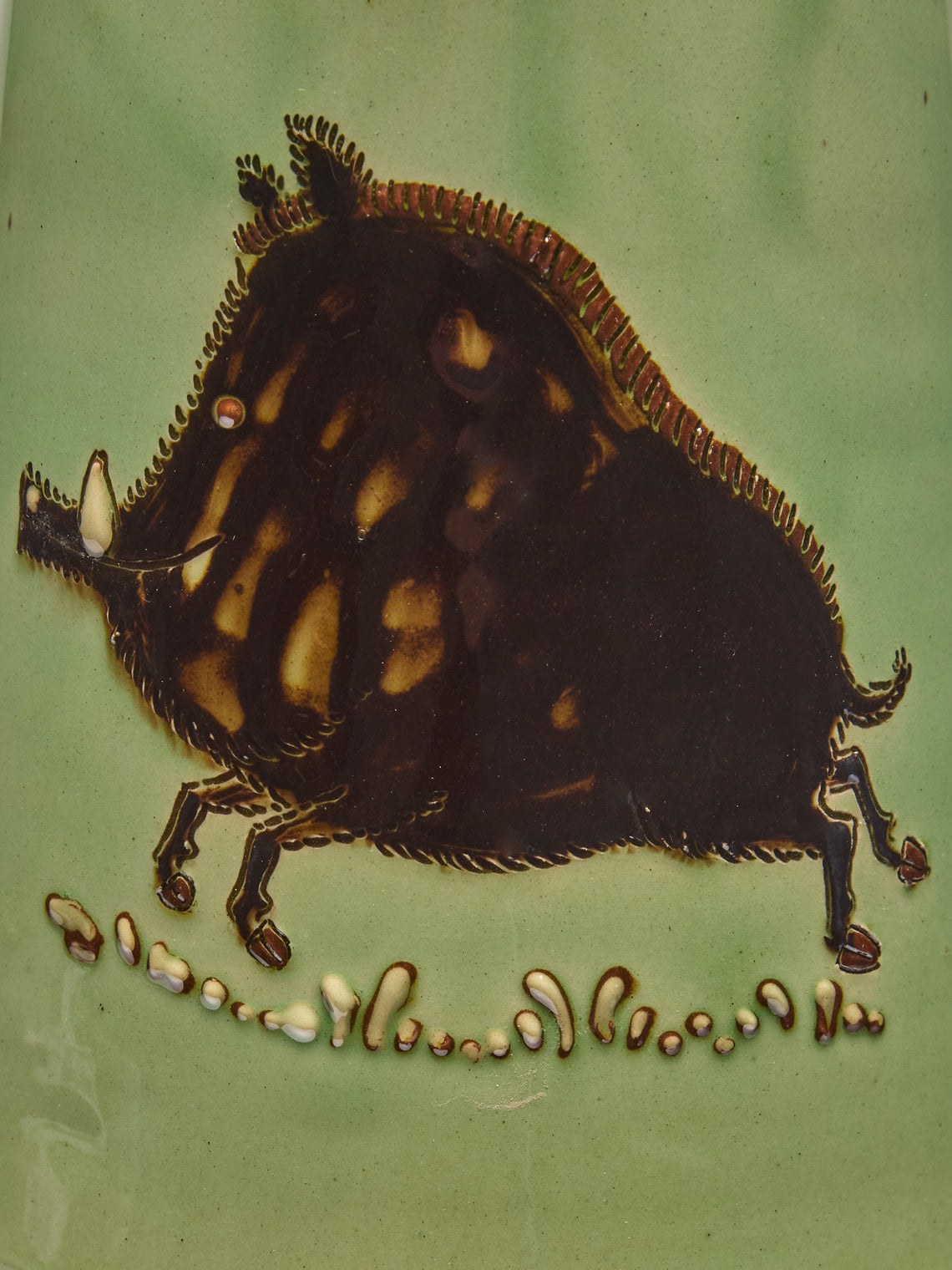 Poterie d’Évires - Boars Hand-Painted Ceramic Large Milk Jug - Green - ABASK
