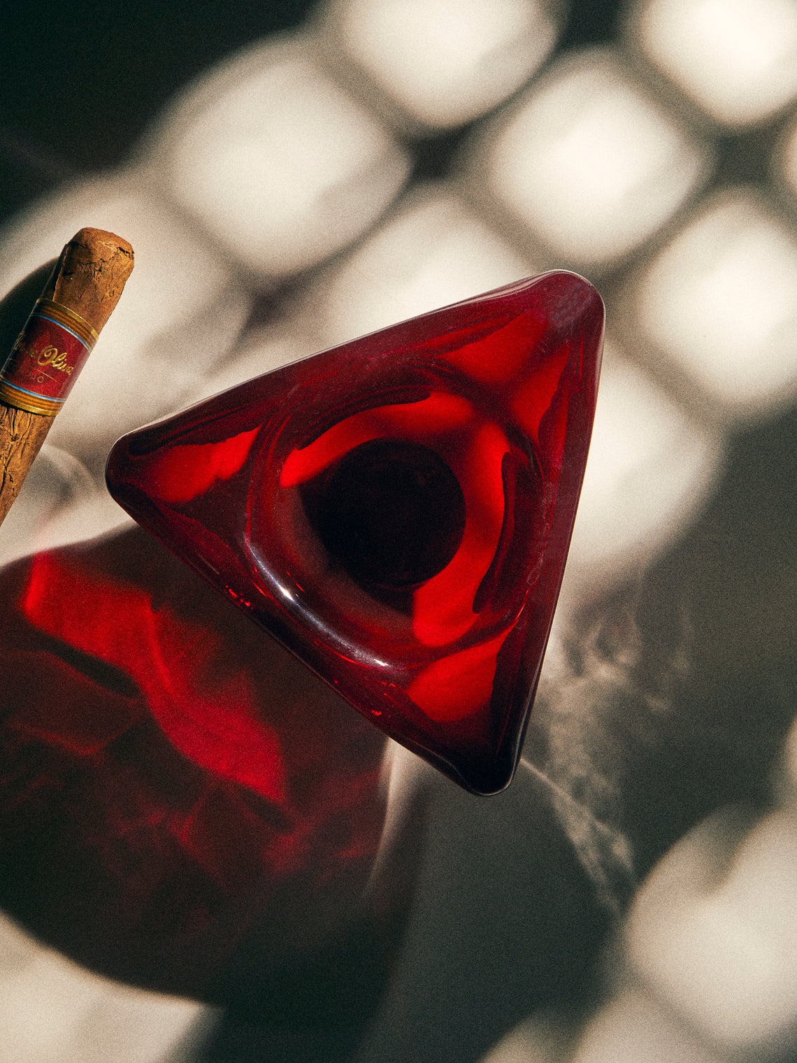 Antique and Vintage - Mid-Century Glass Ashtray - Red - ABASK