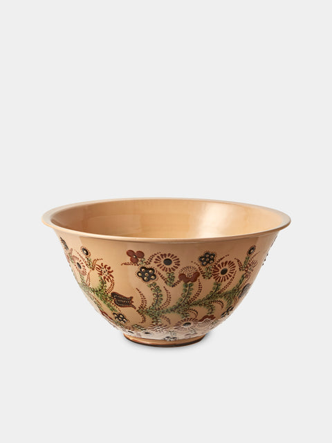 Poterie d’Évires - Flowers Hand-Painted Ceramic Grand Salad Bowl - Cream - ABASK - 