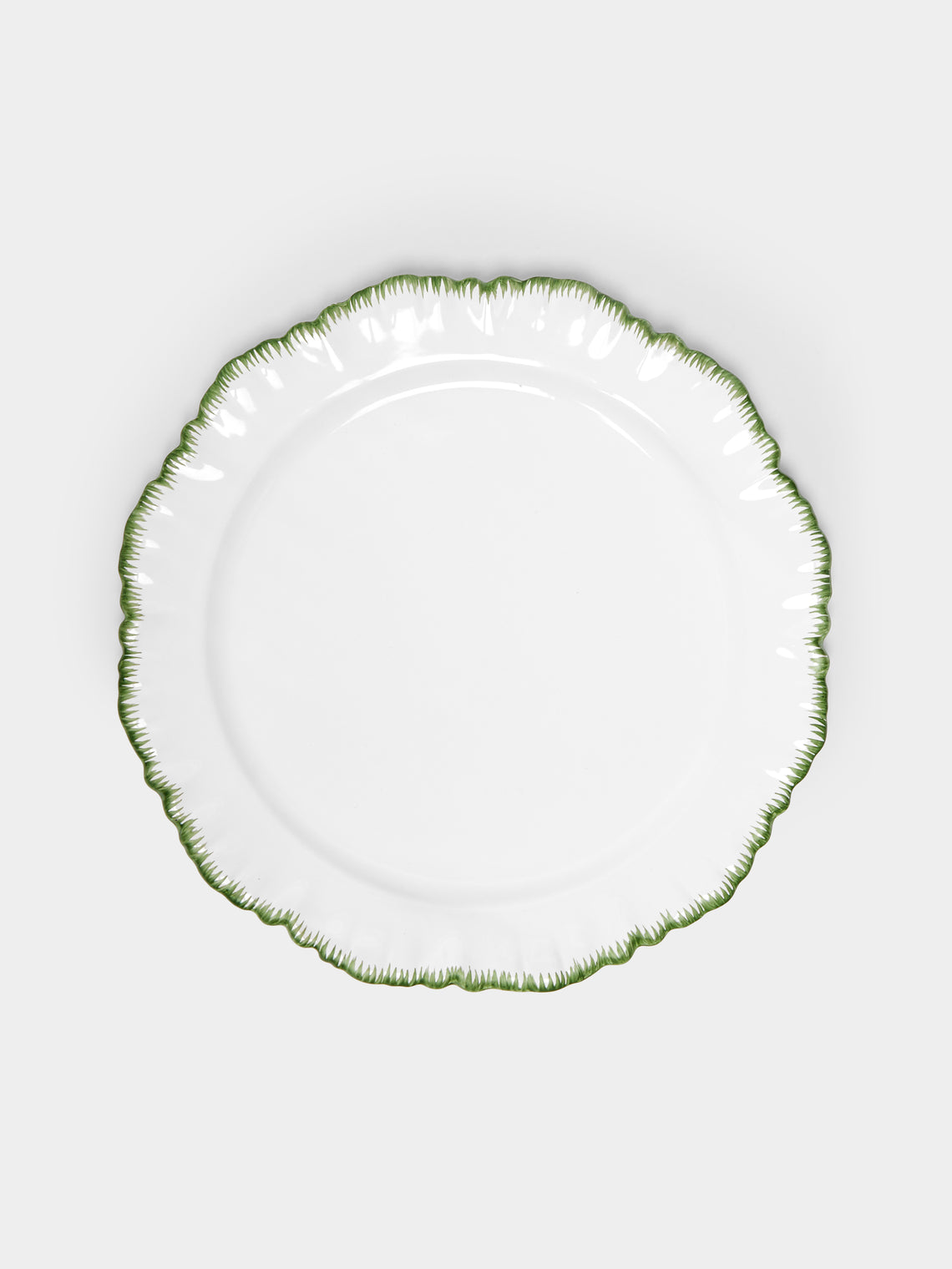 Atelier Soleil - | Set of 4 | Combed Edge Hand-Painted Ceramic Dinner Plates (10in/26cm) - White - ABASK - 