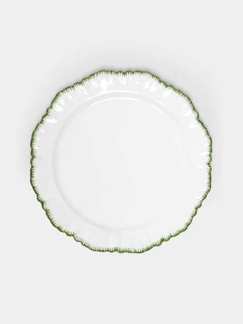 Atelier Soleil - | Set of 4 | Combed Edge Hand-Painted Ceramic Dinner Plates (10in/26cm) - White - ABASK - 