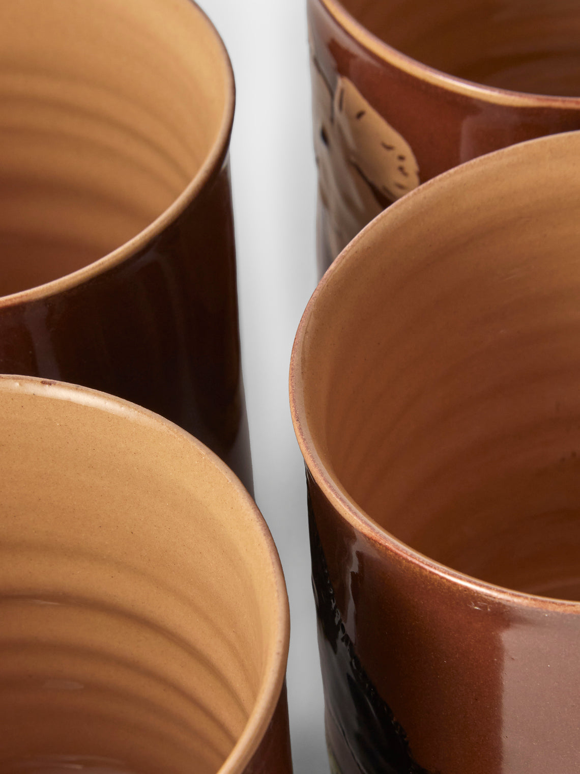 Poterie d’Évires - Animals Hand-Painted Ceramic Mugs (Set of 4) - Light Brown - ABASK