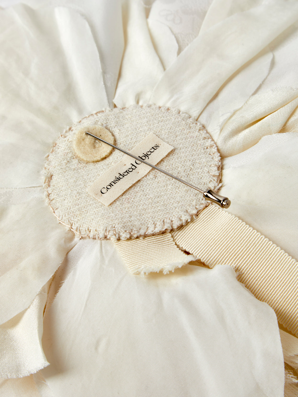 Considered Objects - Hand-Stitched Silk Oversized Blooming Flower Brooch - Ivory - ABASK