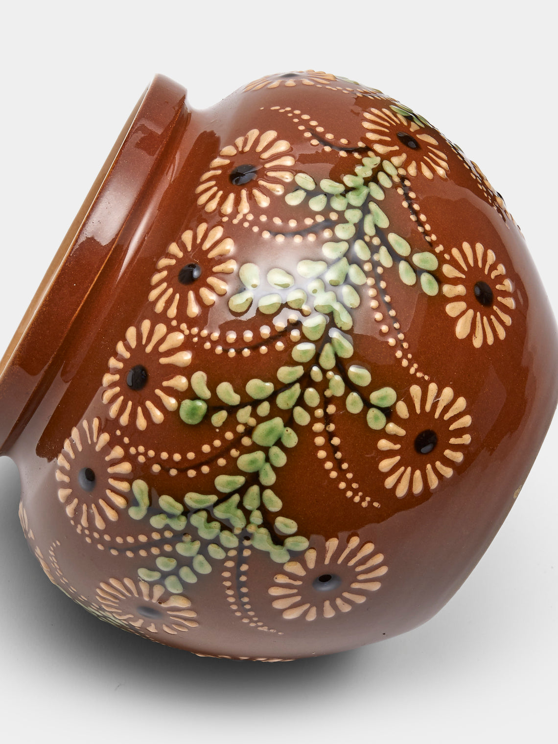 Poterie d’Évires - Flowers Hand-Painted Ceramic Vase (5in/13cm) - Light brown - ABASK