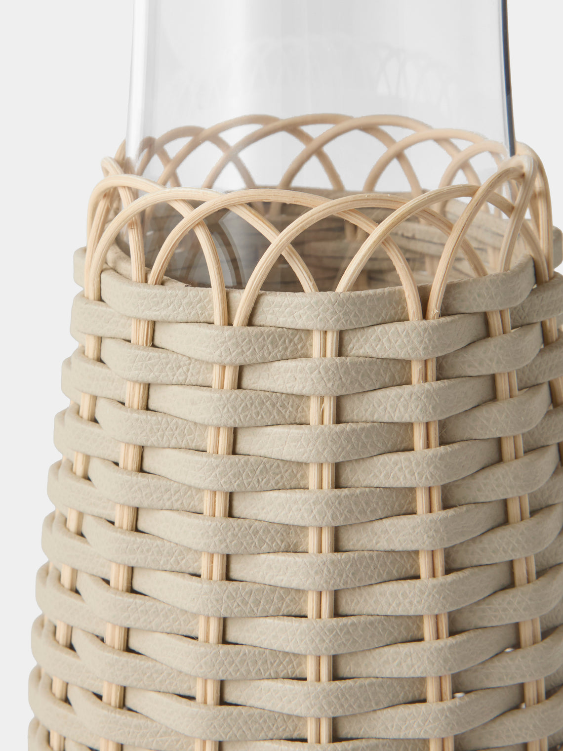 Pigment France - Dijon Leather and Rattan Carafe with Pourer - Cream - ABASK