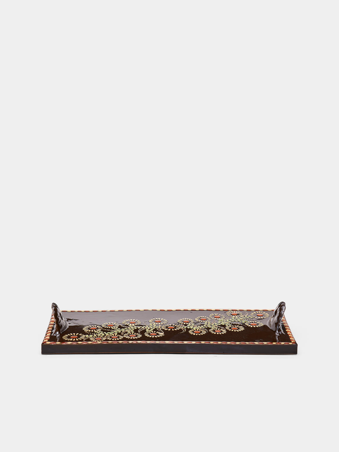 Poterie d’Évires - Flowers Hand-Painted Ceramic Cheese Platter - Dark brown - ABASK