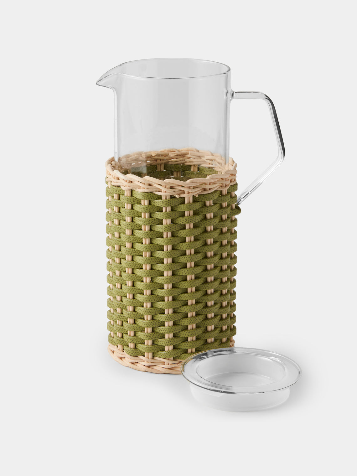 Pigment France - Marseille Leather and Rattan Glass Pitcher (42oz/1.2L) - Green - ABASK