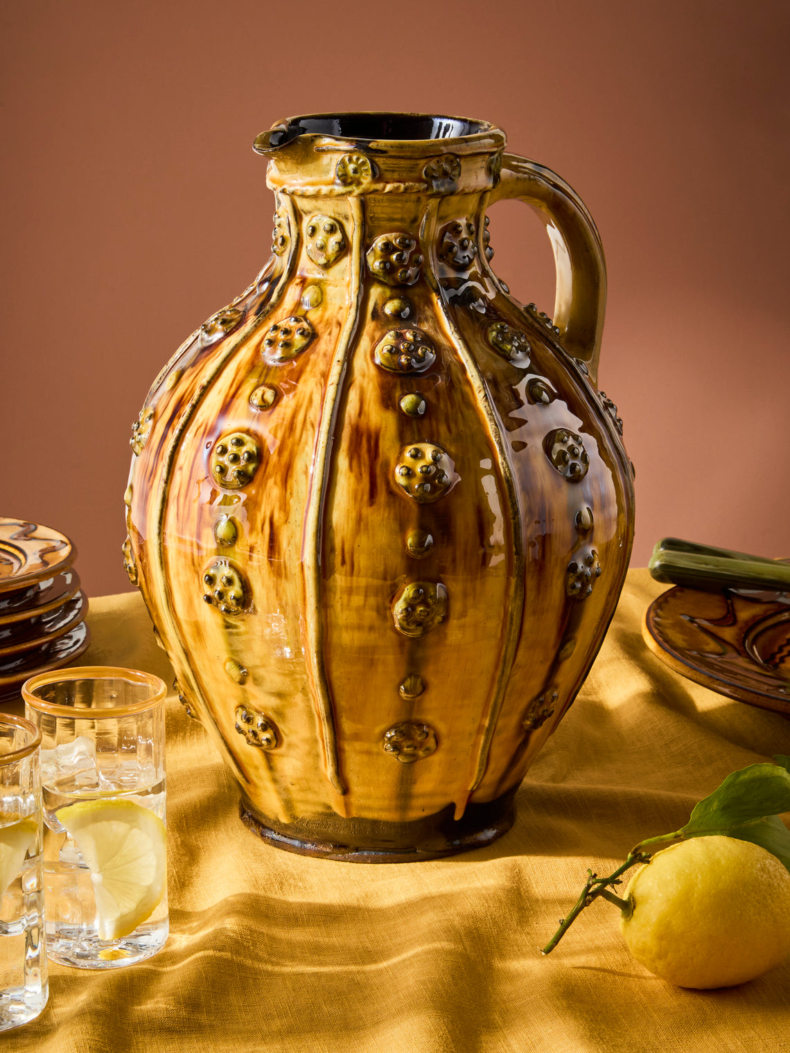 Fitch & McAndrew - Appliqué Slipware Jug - Brown - ABASK