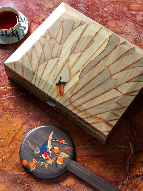 Silvia Furmanovich - Swans Marquetry Wood Box - Beige - ABASK