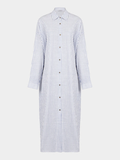 Dusan - Cotton Long Shirt Dress - Blue - ABASK - 