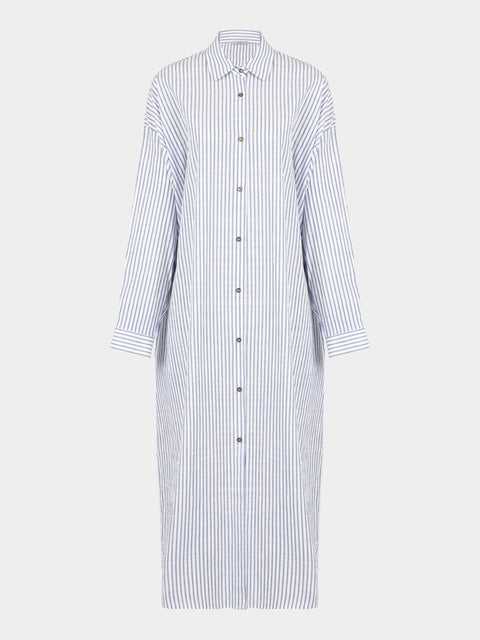 Dusan - Cotton Long Shirt Dress - Blue - ABASK - 