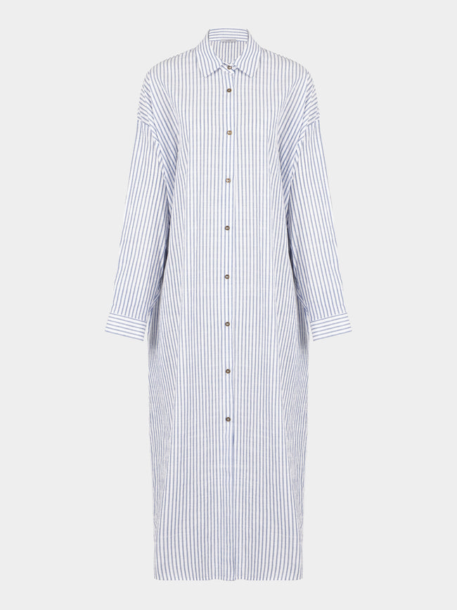 Dusan - Cotton Long Shirt Dress - Blue - ABASK - 