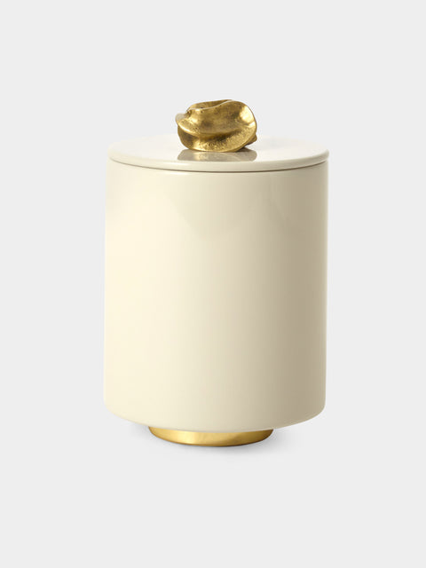 Viya - Saffron Lacquered Wood Round Container - Ivory - ABASK - 