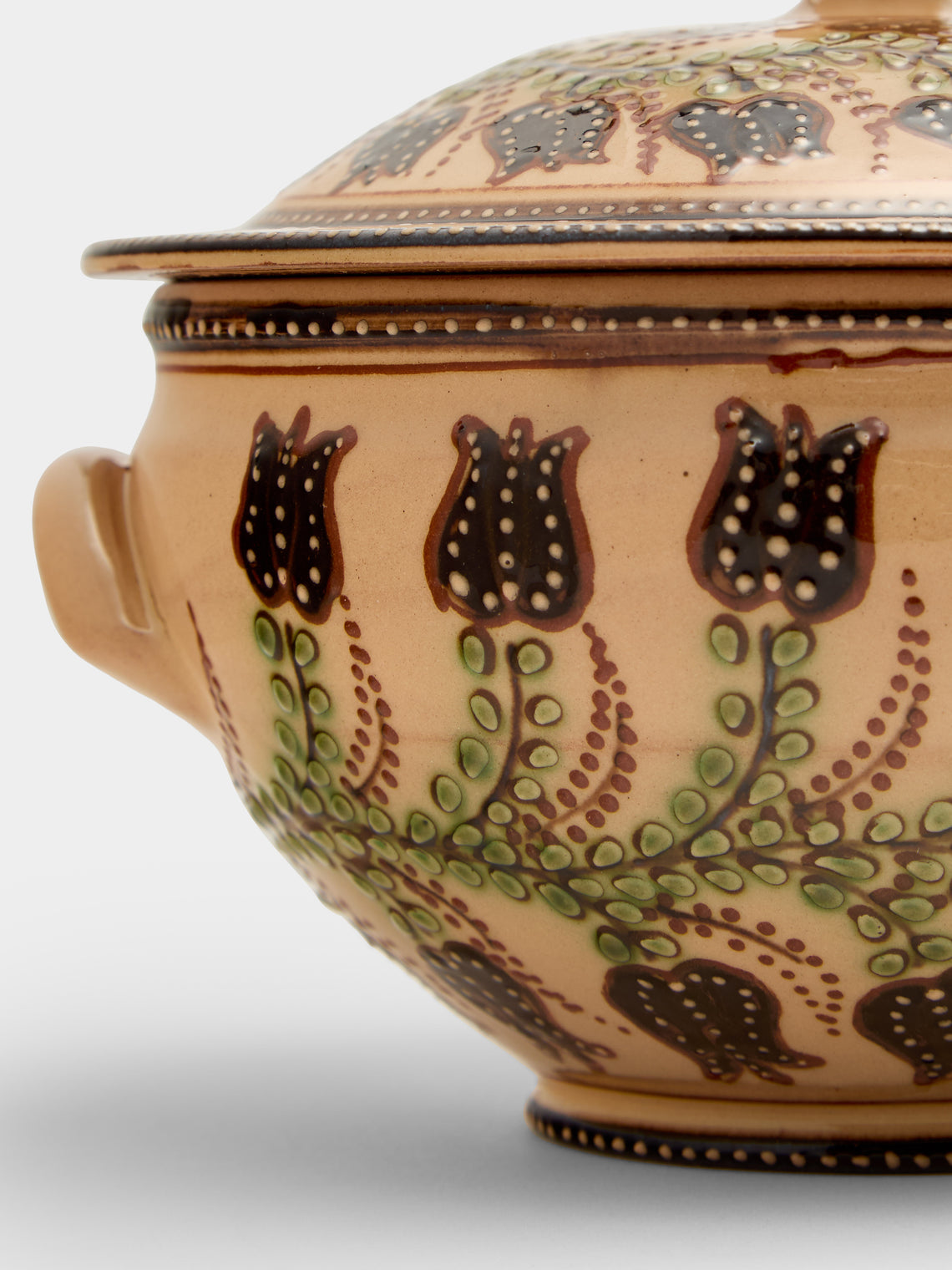 Poterie d’Évires - Flowers Hand-Painted Ceramic Lidded Vegetable Dish - Cream - ABASK