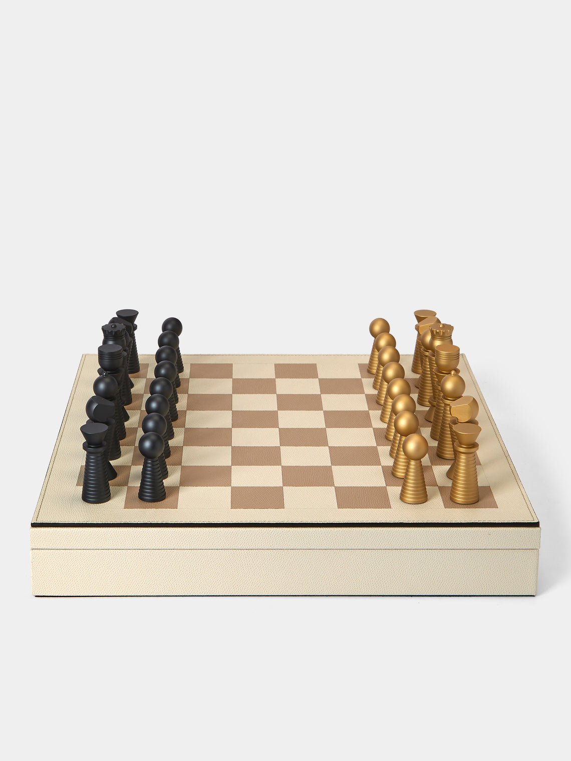 Pinetti - Leather Chess and Checkers Set - Cream - ABASK