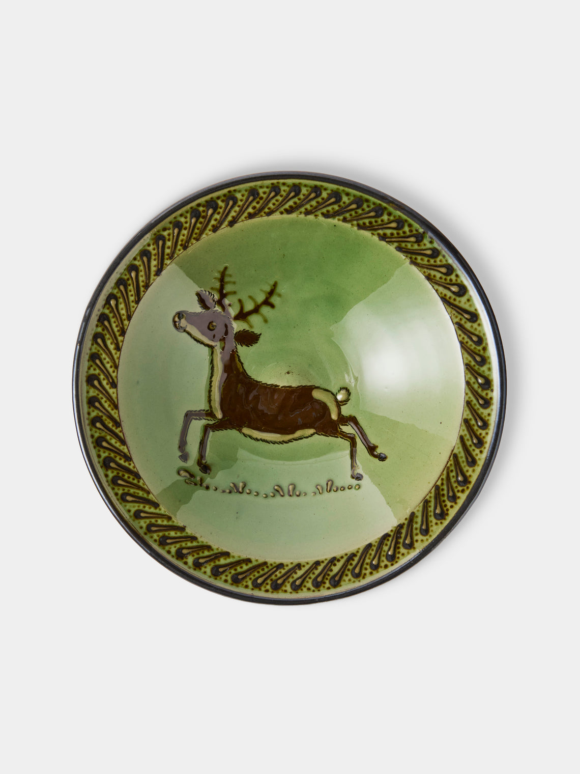 Poterie d’Évires - Animals Hand-Painted Ceramic Breakfast Bowls (Set of 4) - Green - ABASK