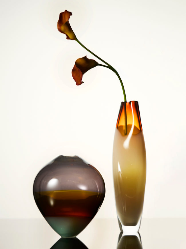 Michele Oberdieck - Charcoal Hand-Blown Glass Vase (11.5in/29cm) - Brown - ABASK
