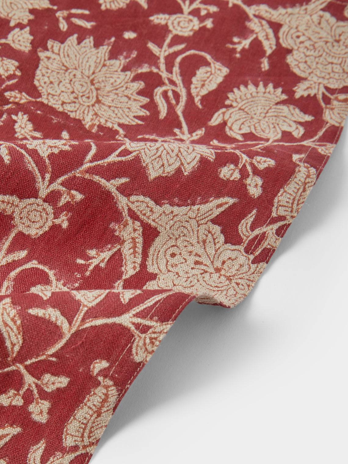Chamois - | Set of 4 | Indian Rose Block-Printed Linen Napkins - Red - ABASK