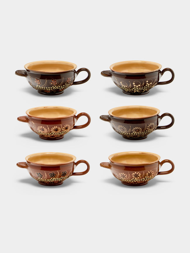 Poterie d’Évires - Flowers Hand-Painted Ceramic Mini Soup Bowls (Set of 6) - Light brown - ABASK - 