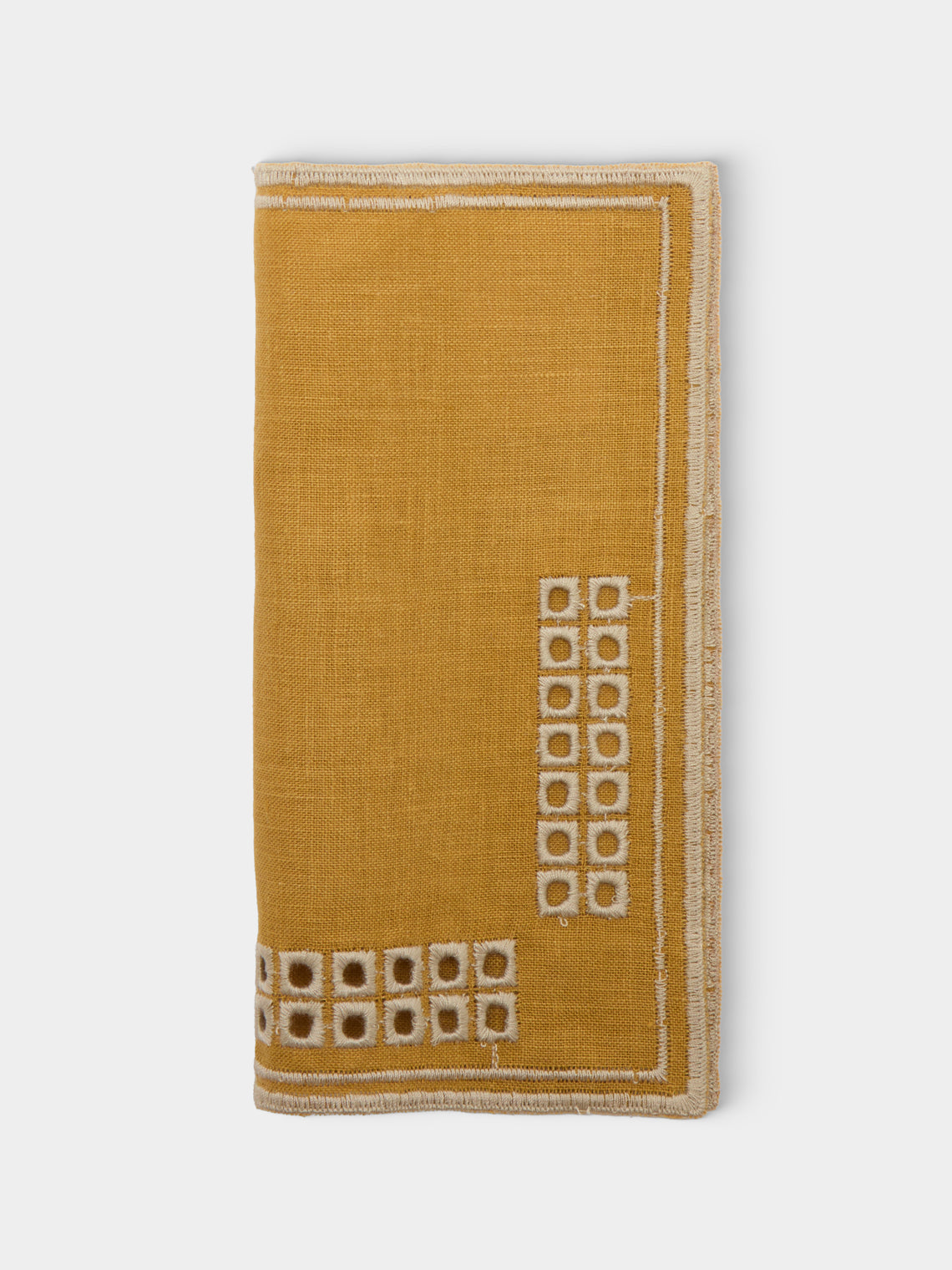 Borgo delle Tovaglie - Erica Embroidered Linen Cocktail Napkins (Set of 12) - Yellow - ABASK
