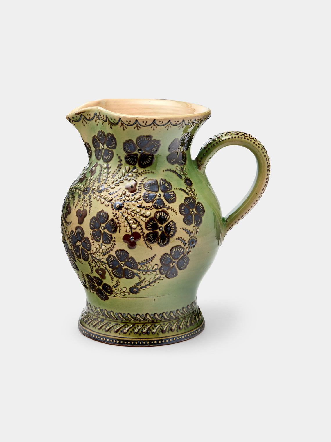 Poterie d’Évires - Flowers Hand-Painted Ceramic Large Round Jug - Green - ABASK