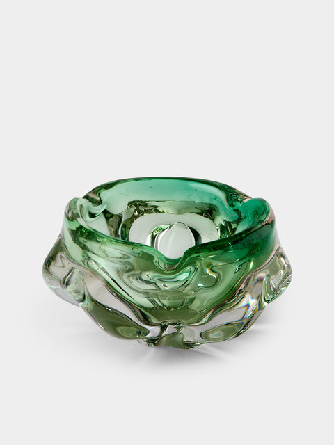 Antique and Vintage - Mid-Century Crystal Ashtray - Green - ABASK - 