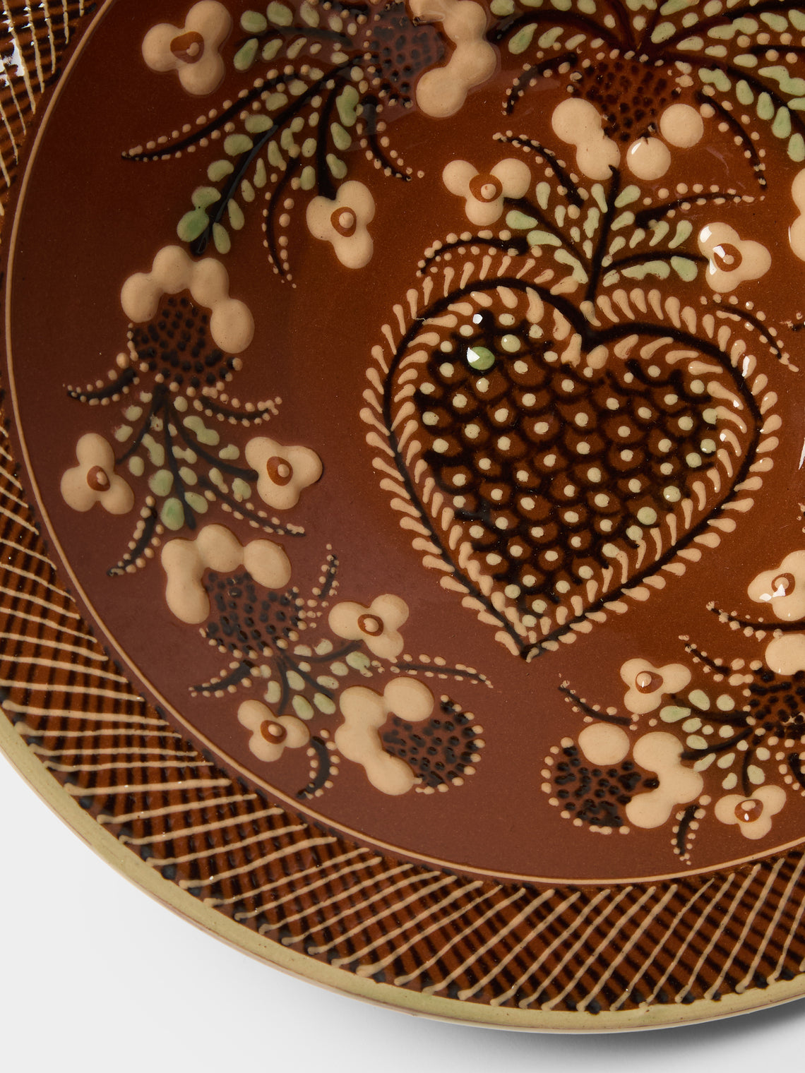 Poterie d’Évires - Hearts Hand-Painted Ceramic Serving Bowl - Light brown - ABASK