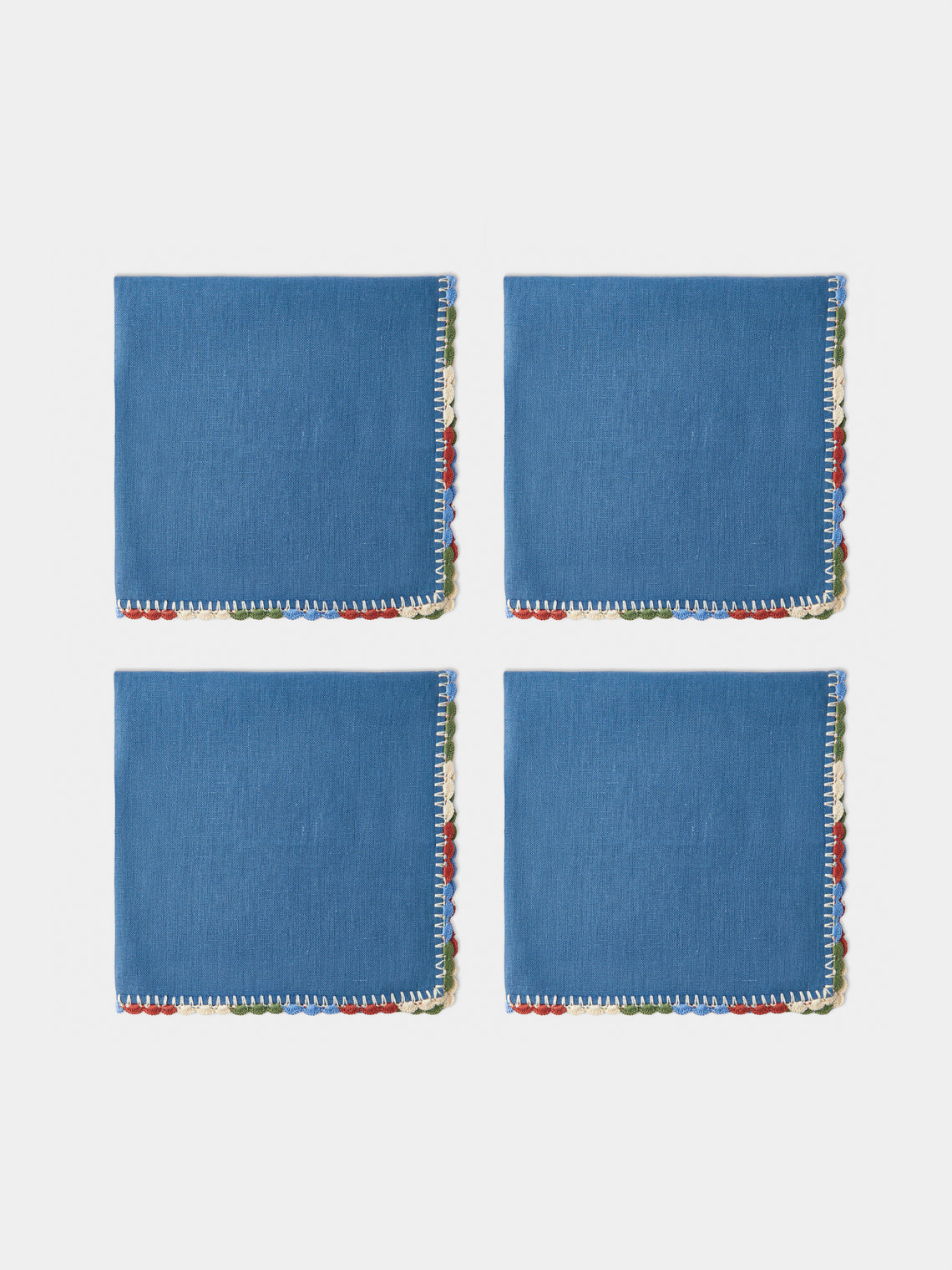 Anut Cairo - Luxor Hand-Crocheted Linen Napkins (Set of 4) - Blue - ABASK