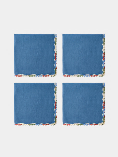 Anut Cairo - Luxor Hand-Crocheted Linen Napkins (Set of 4) - Blue - ABASK