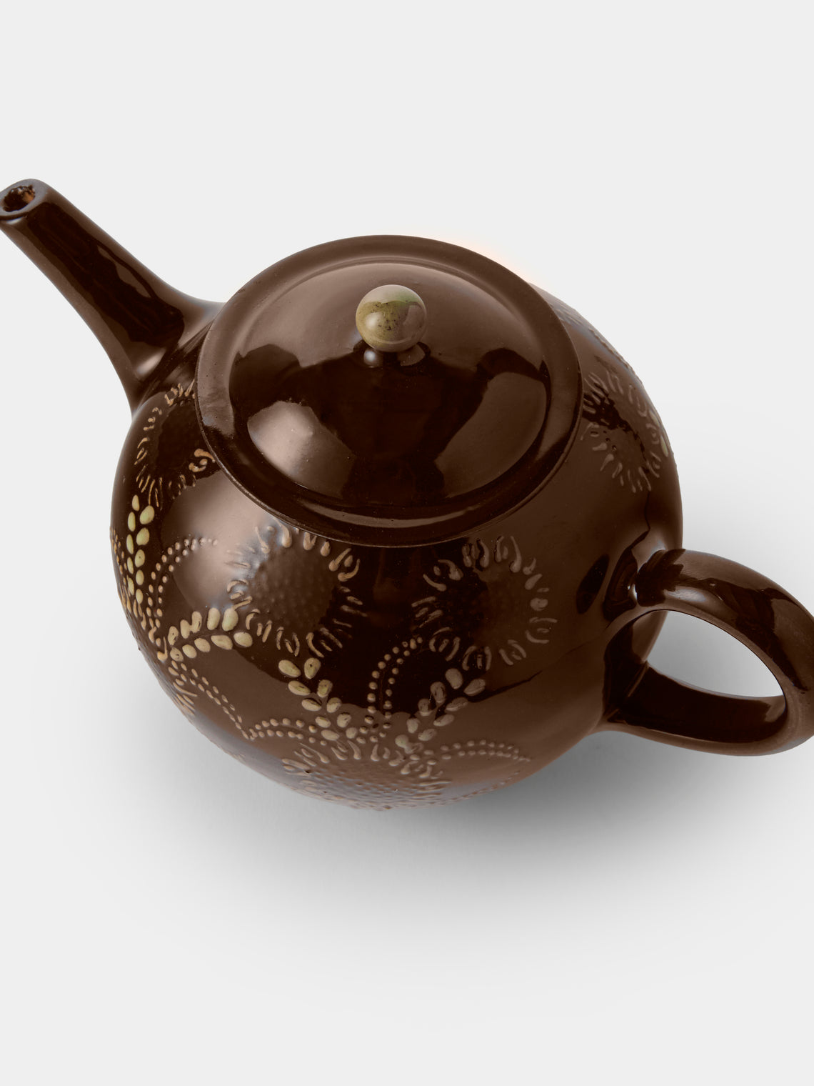 Poterie d’Évires - Flowers Hand-Painted Ceramic Small Teapot - Dark Brown - ABASK