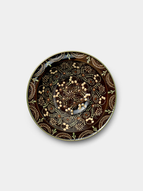 Poterie d’Évires - Flowers Hand-Painted Ceramic Small Serving Bowl - Dark brown - ABASK - 