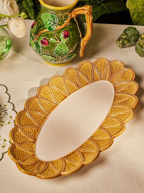 Verdolini - Woven Hand-Painted Majolica Ceramic Serving Platter - Natural - ABASK