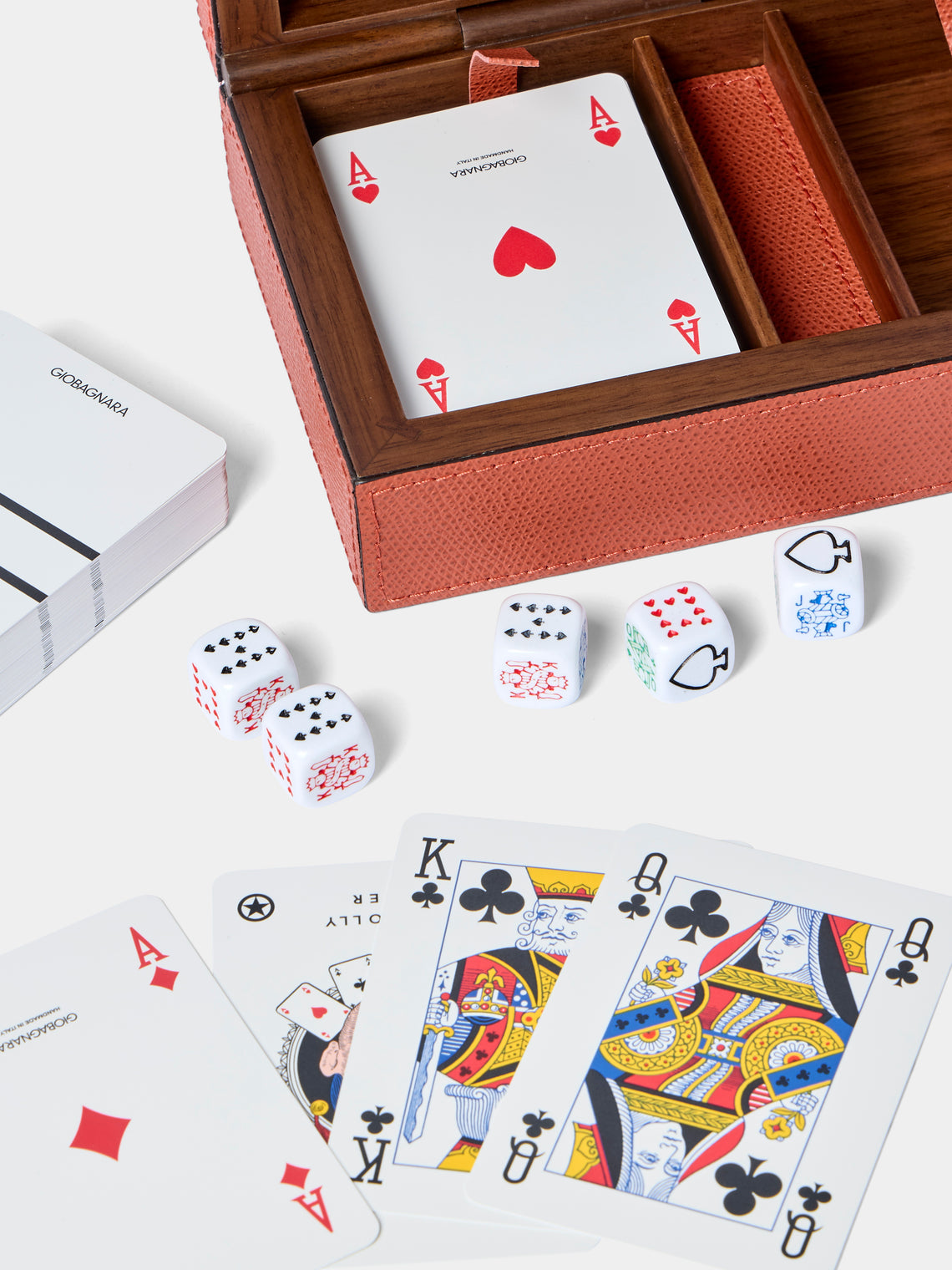 Giobagnara - Leather Royal Dice and Playing Cards Set - Red - ABASK