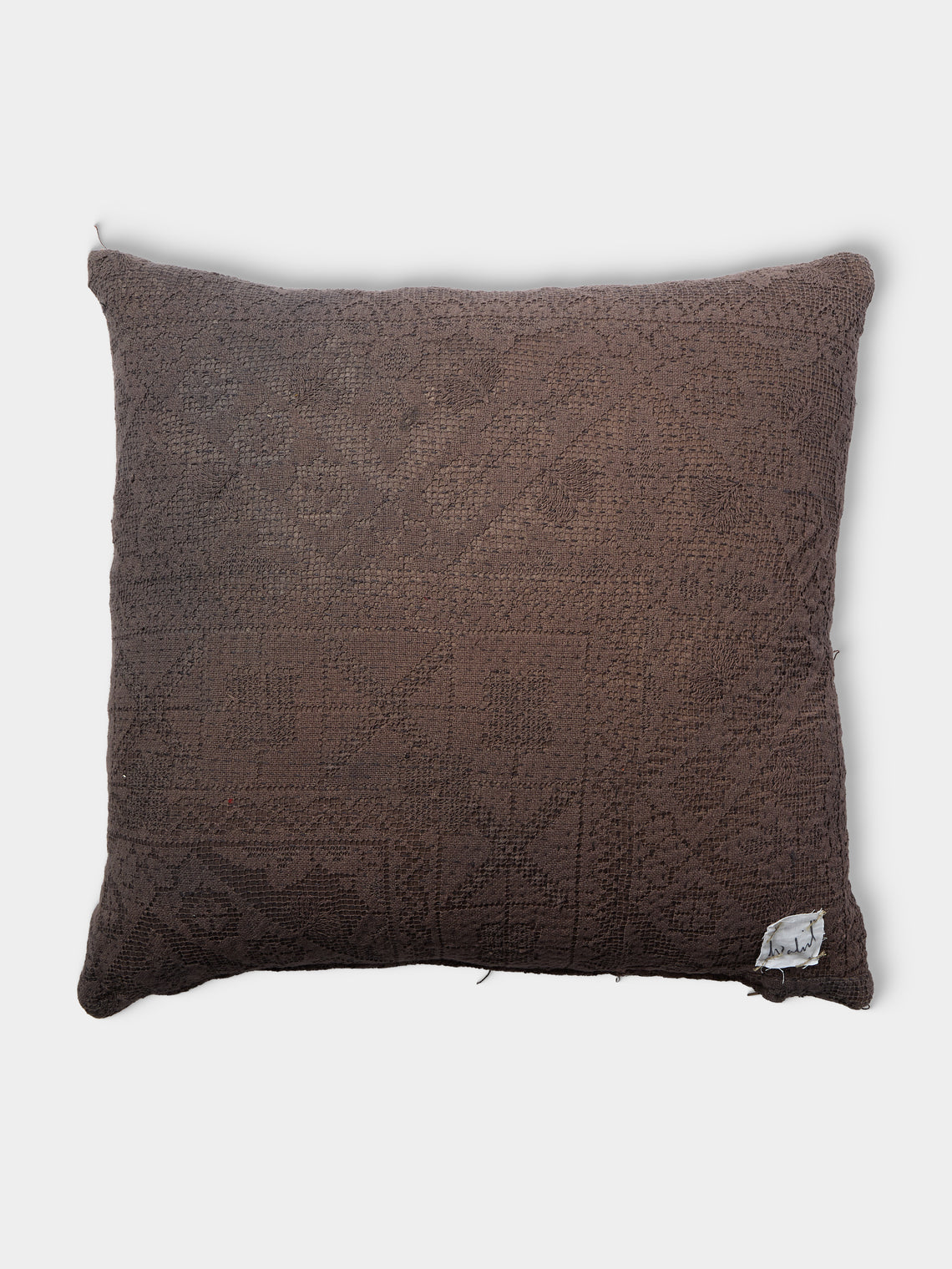 By Walid - 19th-Century Needlepoint Wool, Lace and Damask Cushion (32.5in/83cm) - Yellow - ABASK