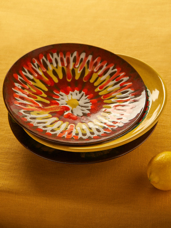 Antique and Vintage - Mid-Century German Fat Lava Ceramic Decorative Plate - Red - ABASK