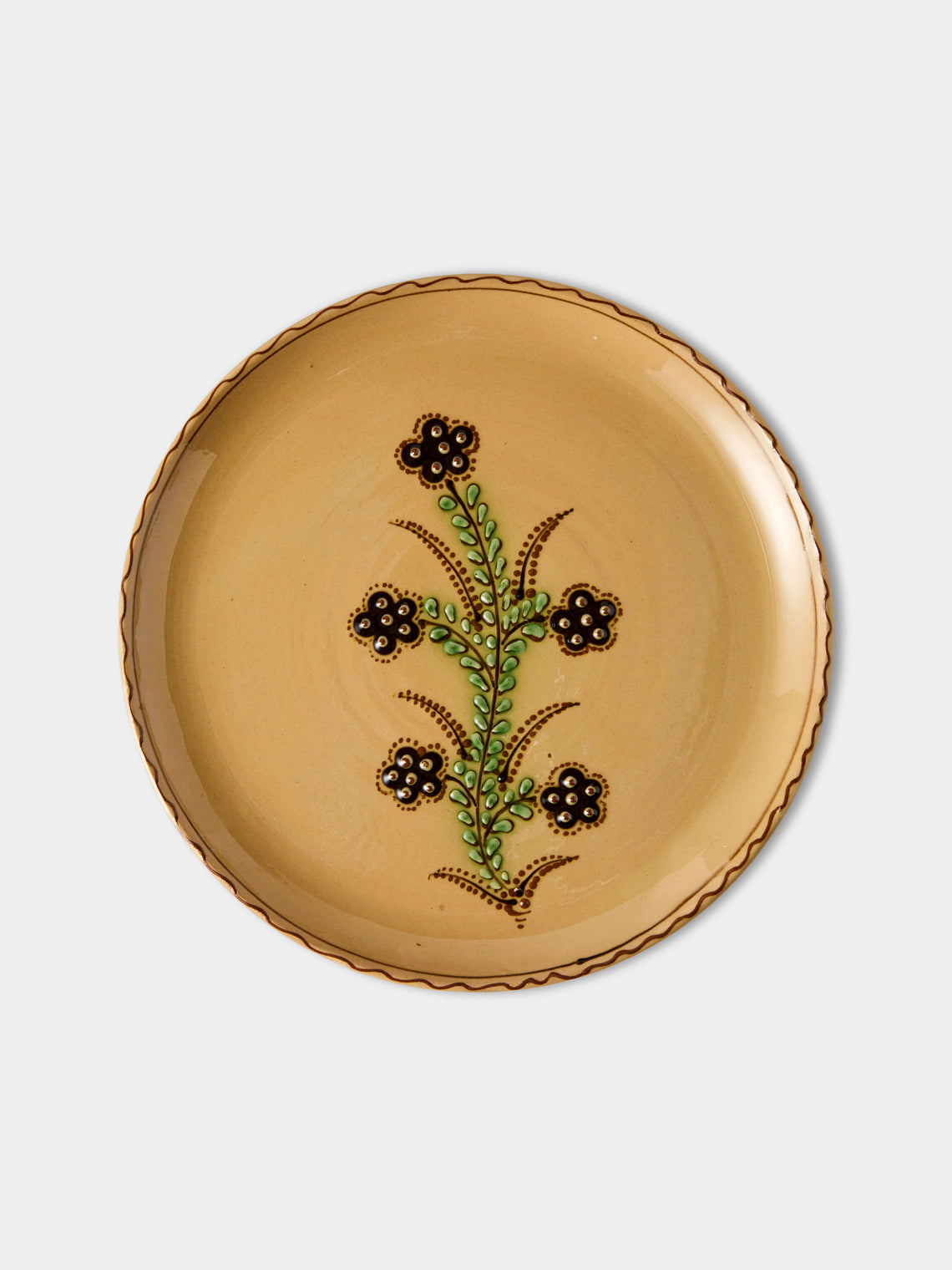 Poterie d’Évires - Flowers and Strawberries Hand-Painted Ceramic Dinner Plates – 9.5in/24cm (Set of 4) - Cream - ABASK