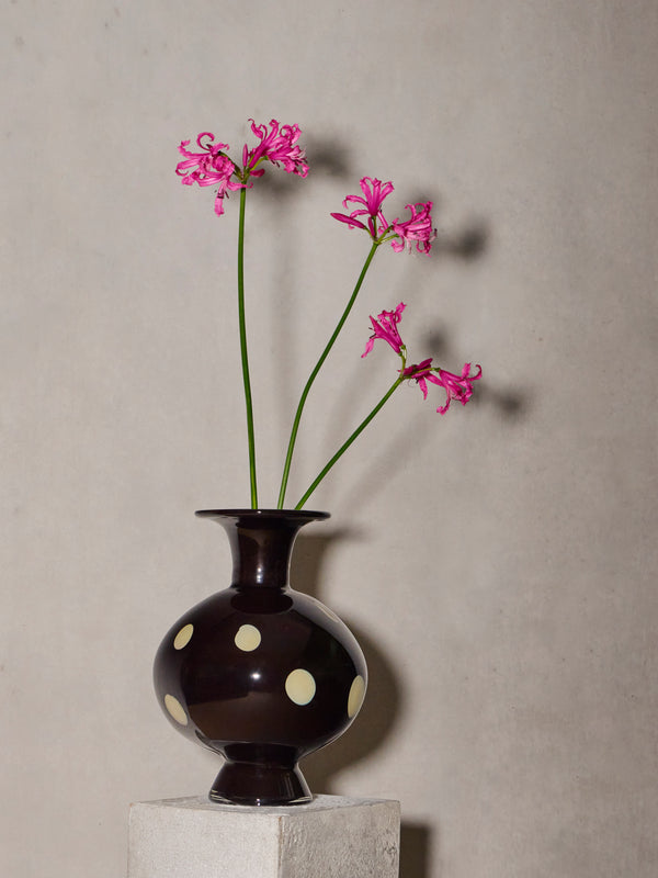 Martyn Thompson Studio - Penny Spotted Hand-Blown Glass Vase (12.5in/32cm) - Black - ABASK