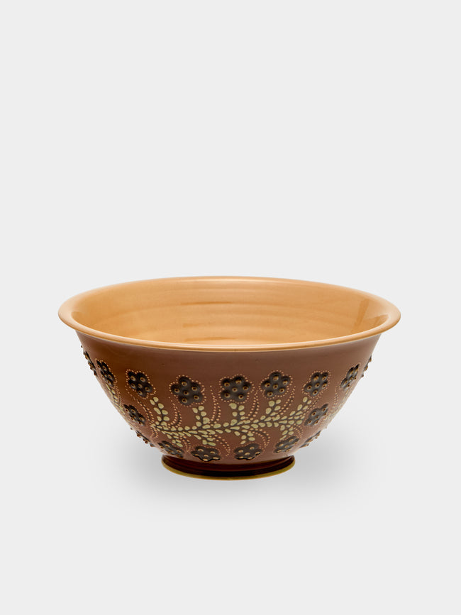Poterie d’Évires - Flowers Hand-Painted Ceramic Petite Salad Bowl - Light brown - ABASK - 
