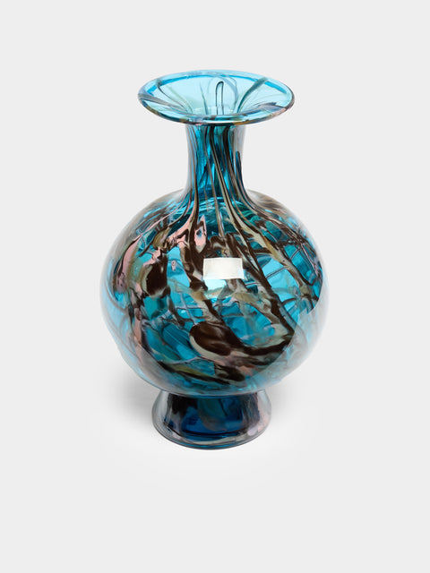 Martyn Thompson Studio - Penny Swirl Hand-Blown Glass Vase (13.5in/34cm) - Blue - ABASK - 