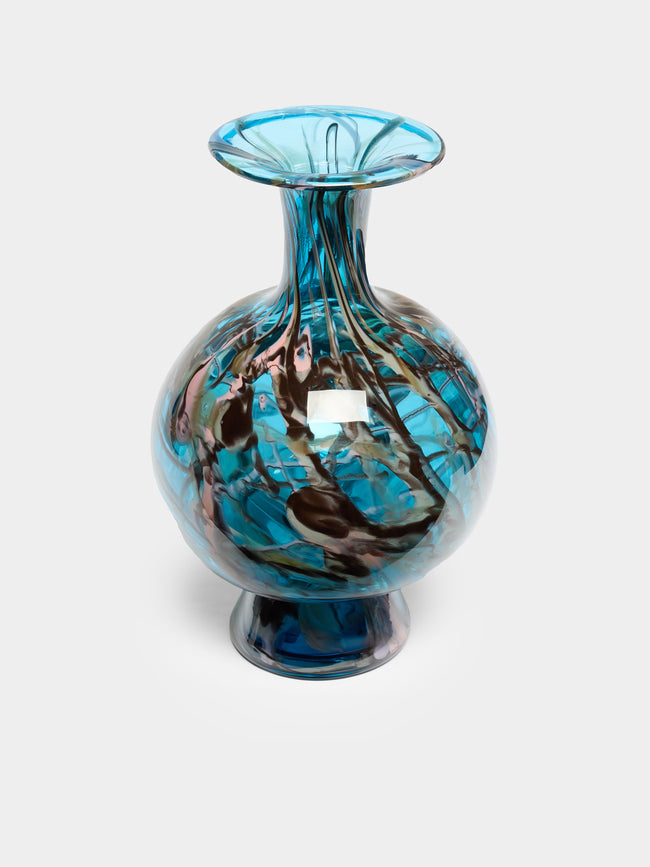 Martyn Thompson Studio - Penny Swirl Hand-Blown Glass Vase (13.5in/34cm) - Blue - ABASK - 