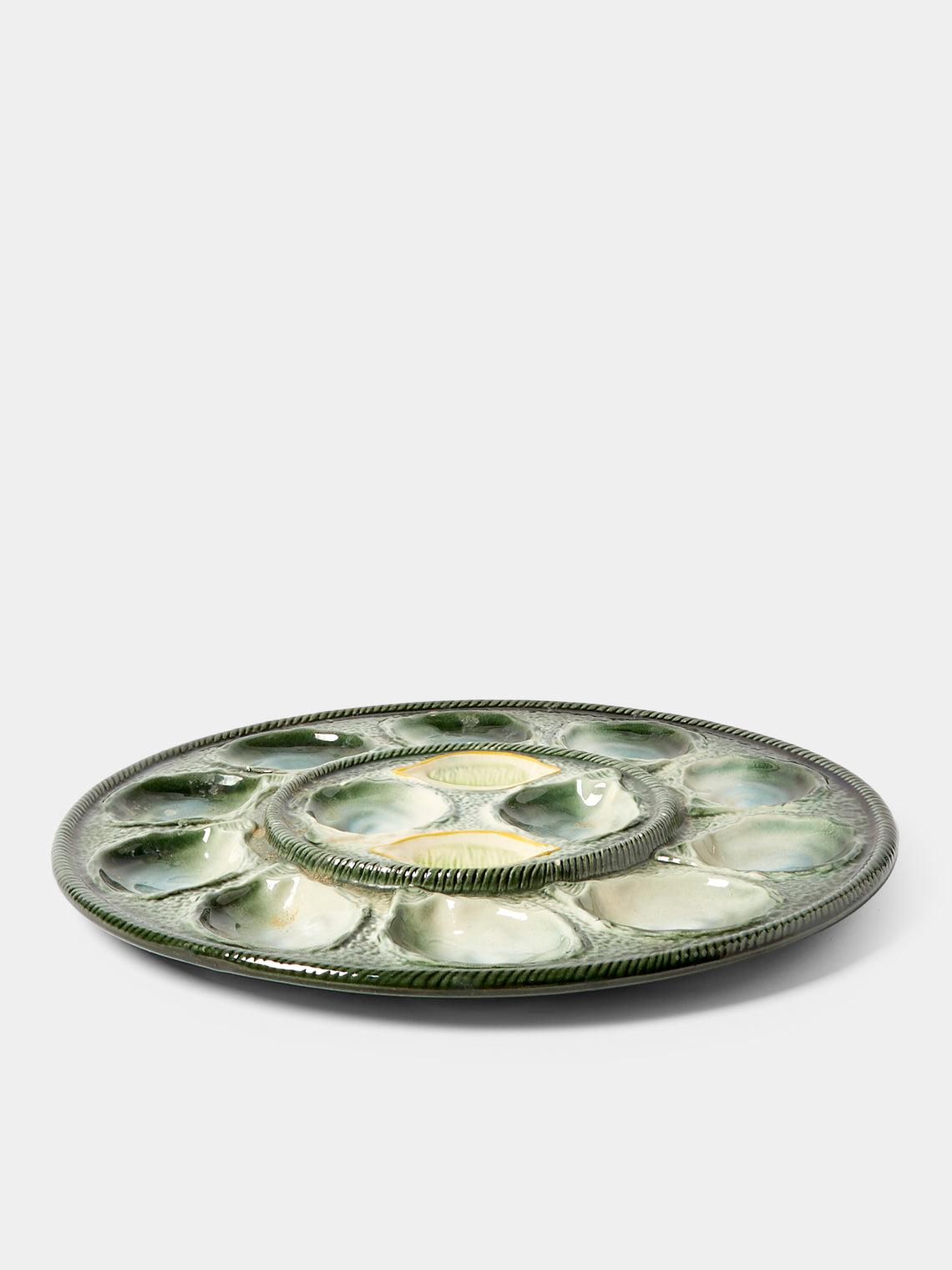 Antique and Vintage - Mid-Century Majolica Ceramic Oyster Plate (14.5in/37.5cm) - Multiple - ABASK