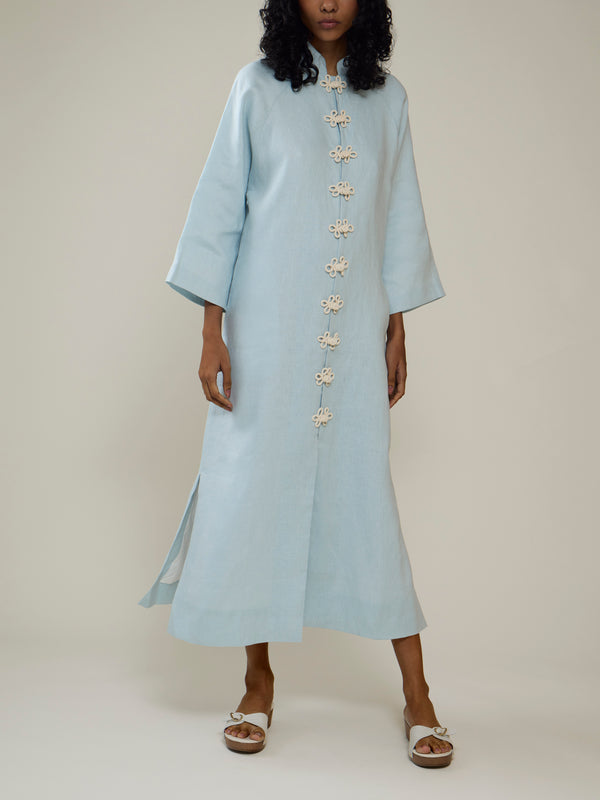 Yali Milano - The Portofino Linen Robe | Size: S - Light Blue - ABASK