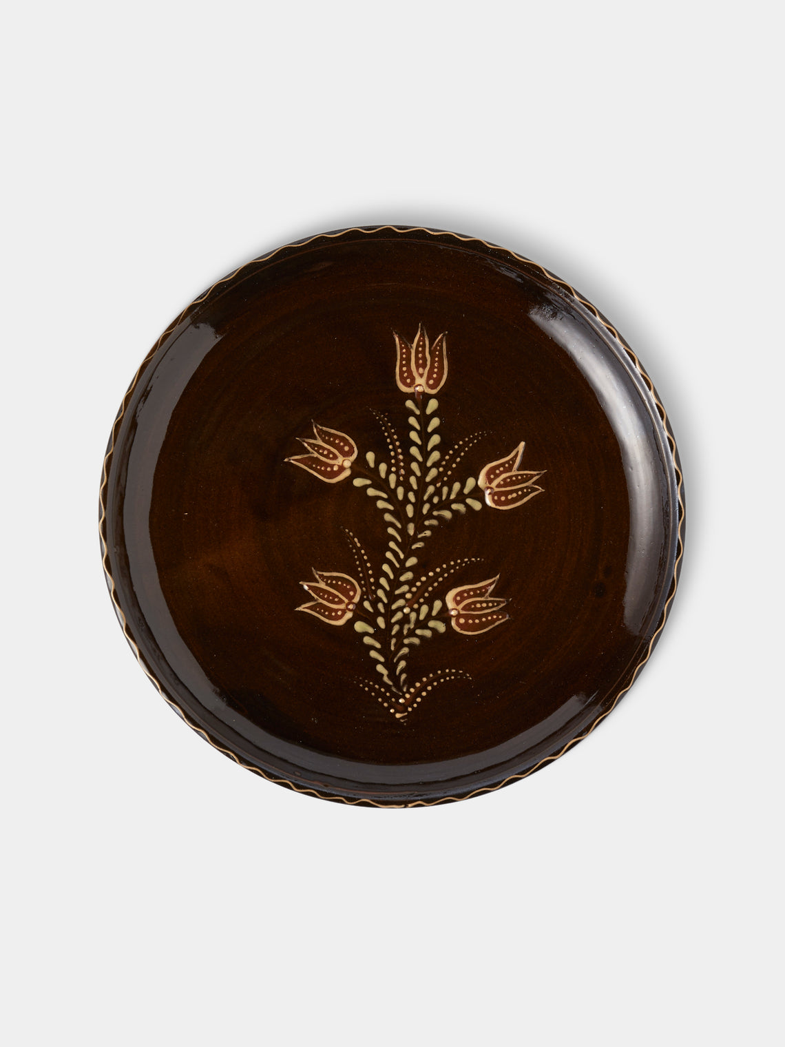Poterie d’Évires - Flowers Hand-Painted Ceramic Plates – 9.5in/24cm (Set of 8) - Dark brown - ABASK