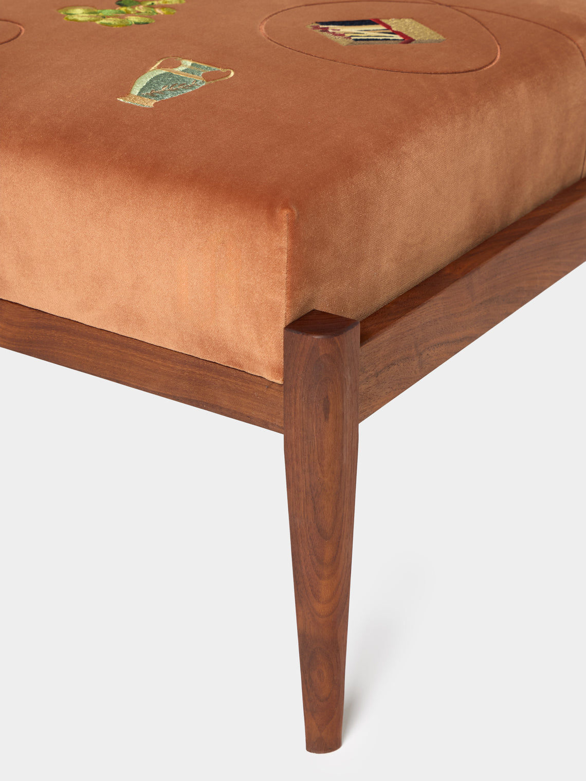 Uncommon Ancestor - Odyssey Embroidered Velvet Rectangular Footstool - Pink - ABASK