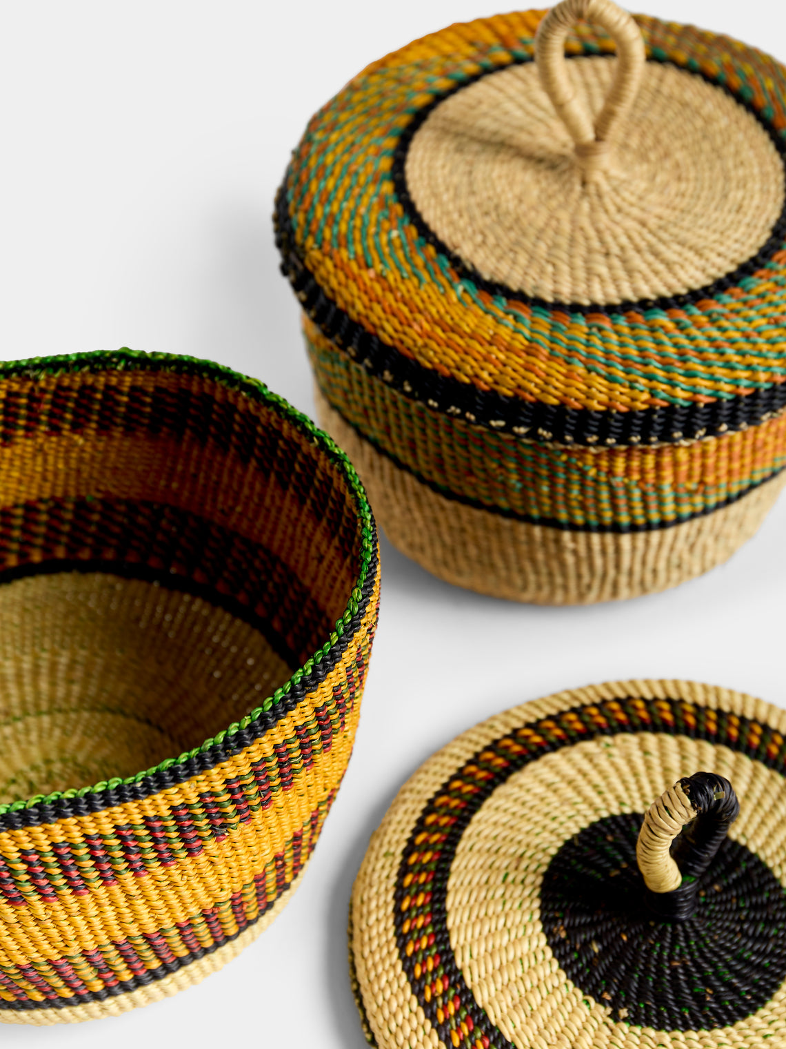 Baba Tree - Banasco Handwoven Elephant Grass Lidded Storage Baskets (Set of 2) - Multiple - ABASK