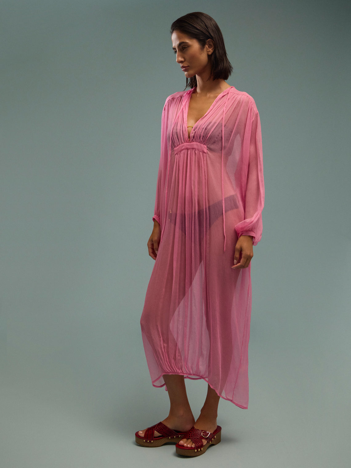 Les Vacances D'Irina - The Hazy Nipple Silk Long Dress | One Size - Pink - ABASK